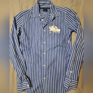 Vintage Ralph Lauren Sport Blue Striped Button Up Boys Sz 2